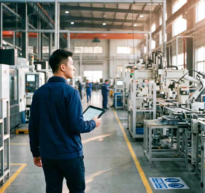 Toplink buyer walking a Chinese factory floor