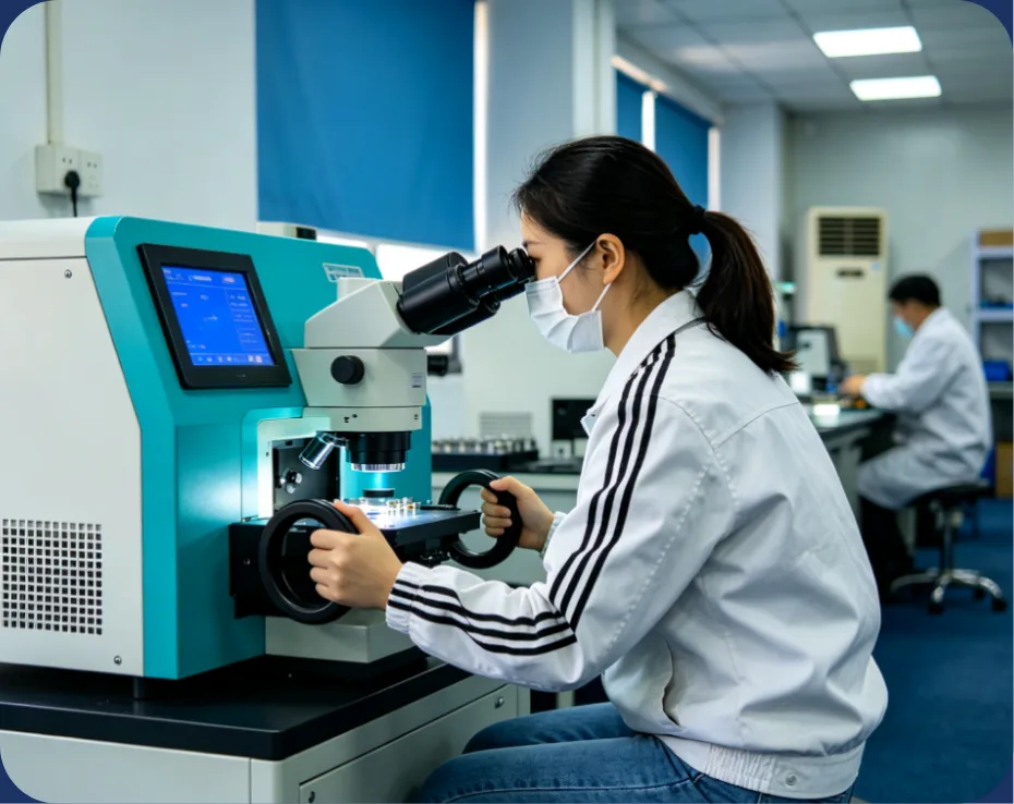 Jewellery inspected under a microscope in the Toplink lab
